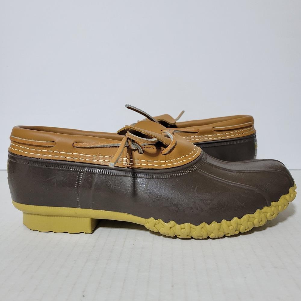 LL Bean Boots Mens 8M Duck Low Rubber Garden Shoes USA Made Brown Leather 175061